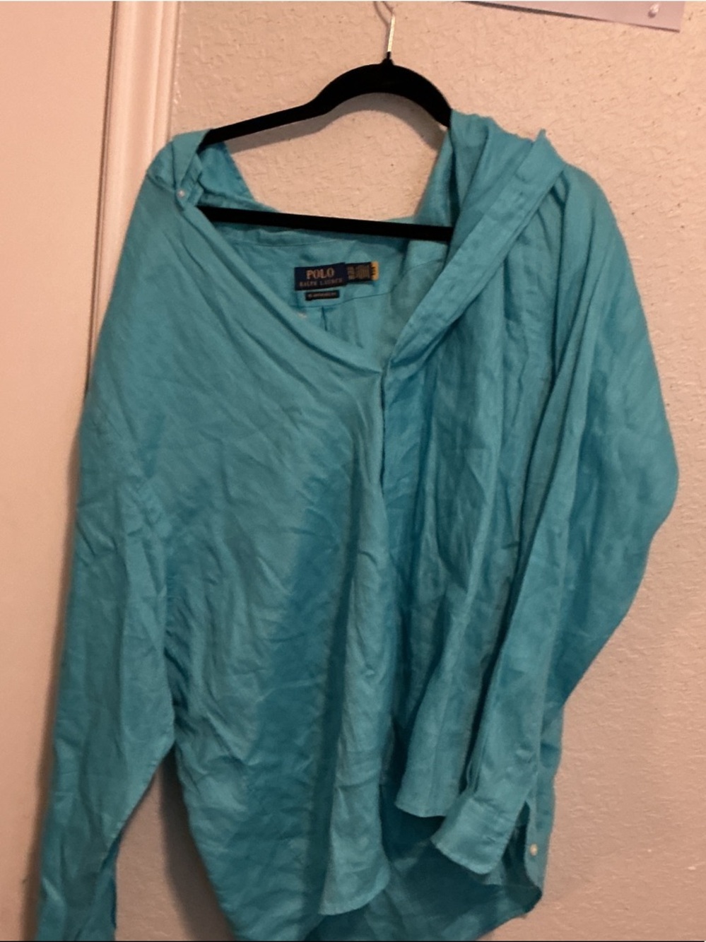 Ralph Lauren Turquoise Hooded Button-Front Shirt